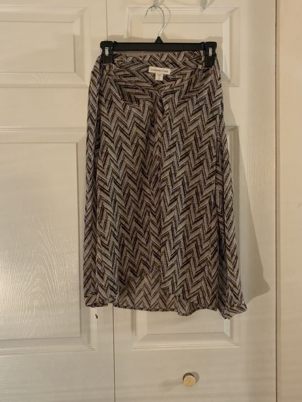 Coldwater Creek Chevron Print A-Line Skirt in Brown and Cream